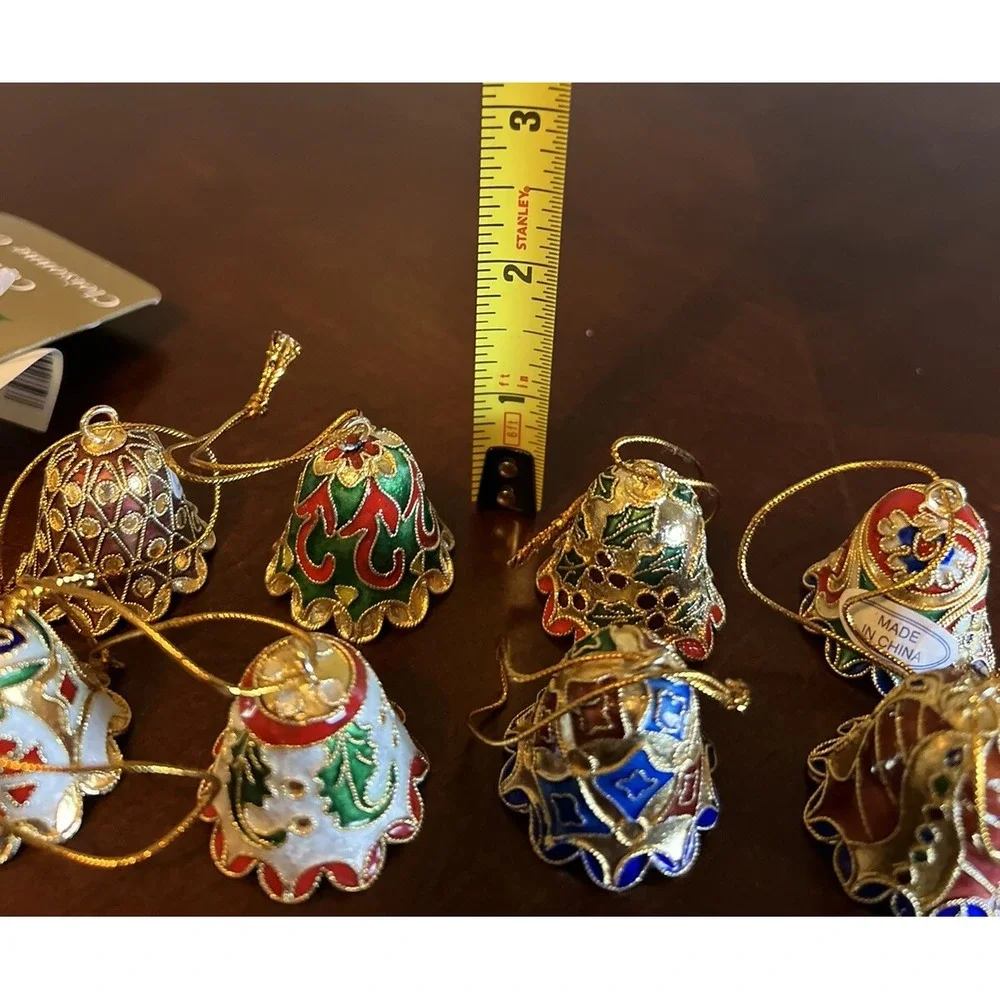 Vintage Dillard's cloisonne ornament bells colectible With Box holiday decoratio